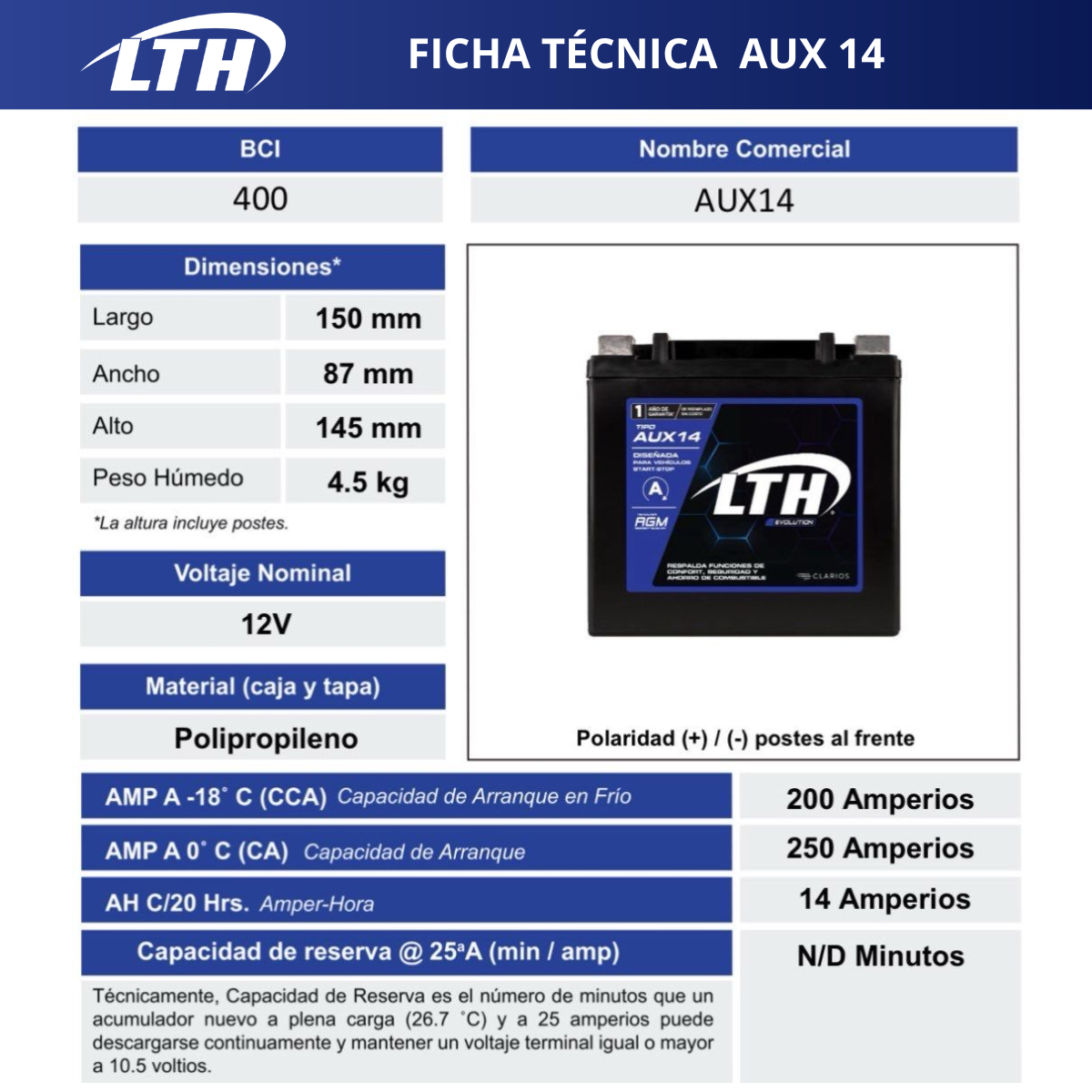 BATERIA AUXILIAR 14 LTH - Image 6